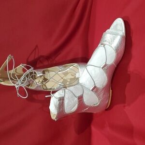 Loeffler Randall silver leather lace up gladiator sandals nwot